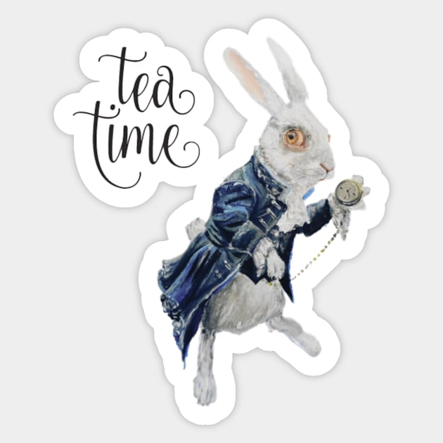 White Rabbit Tea Time Mug Sticker by saraperry